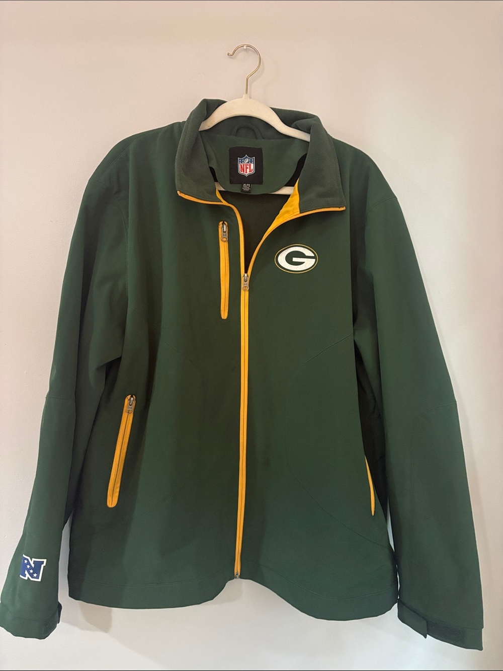 NFL Green Windbreaker Jacket with Yellow Accents